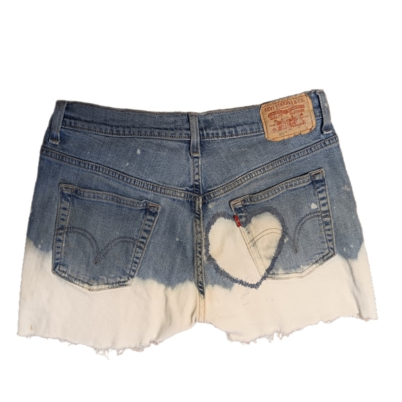 Levi Nouveau 515 Bleached Short USA Distress Cutoff Mid Rise Mid Blue 6S - Picture 2 of 11